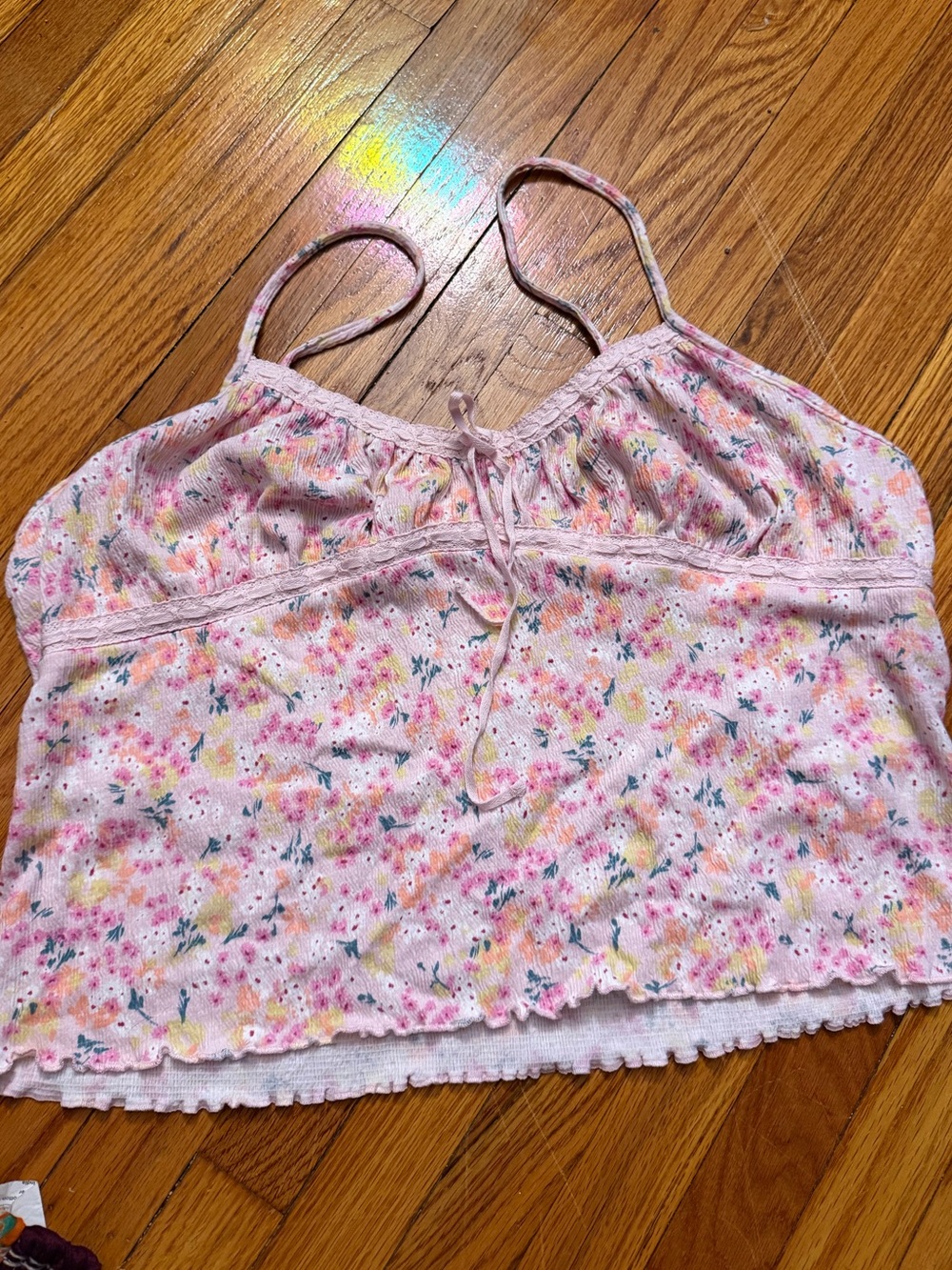 No Boundaries Pink Floral Ribbed Tank Top